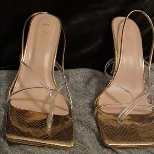 Gold square heels